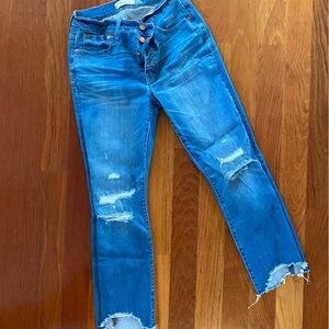 Madewell Jeans, Cali Demi Boot, kick crop distressed jeans, button fly , size27